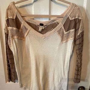 Free people cream and brown top